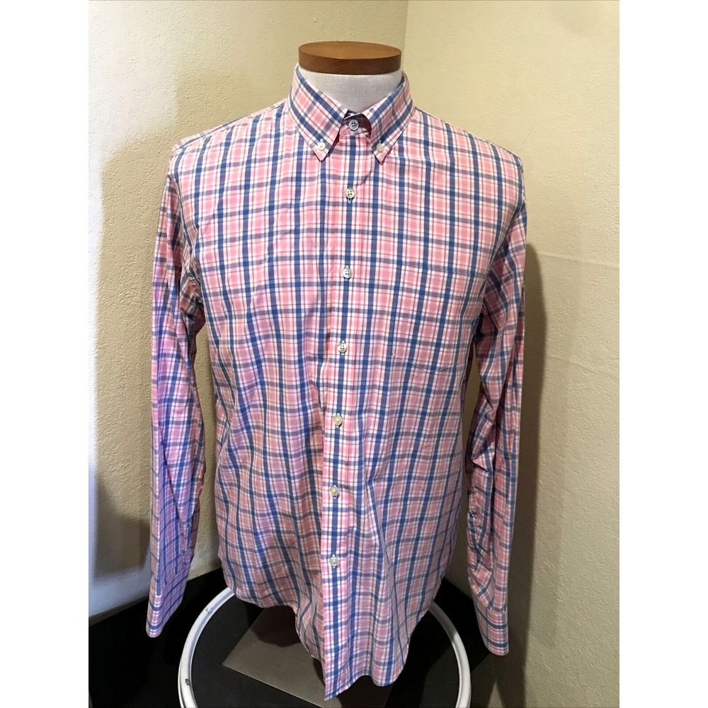 J CREW Mens Shirt Large Pink Blue Plaid Long Sleeve Button Up Woven Cotton 44796